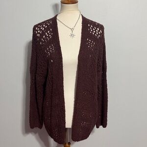 Open-Front Crochet Cardigan Sweater in Deep Chocolate Brown